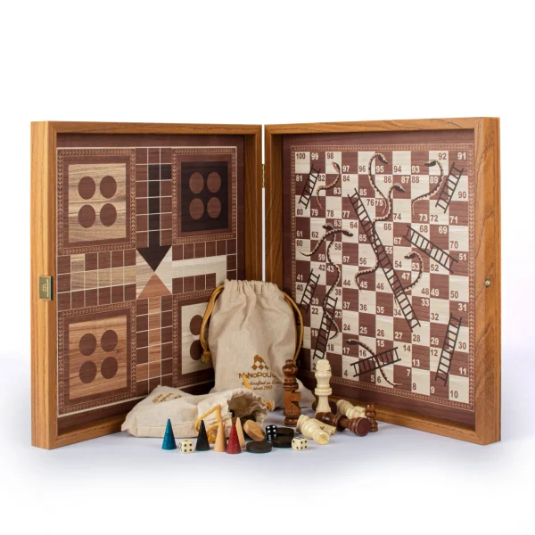 Šah, CBLS34E, tavla, ludo, zmija, 4 u 1, klasični, smeđi, drveni - Image 2