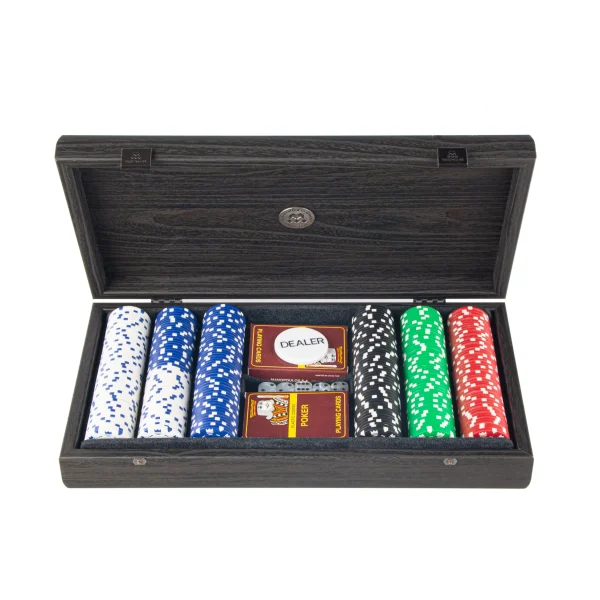 Poker set (300 žetona, 2 špila), PXL20.200, tamno smeđa drvena kutija, 39x22cm